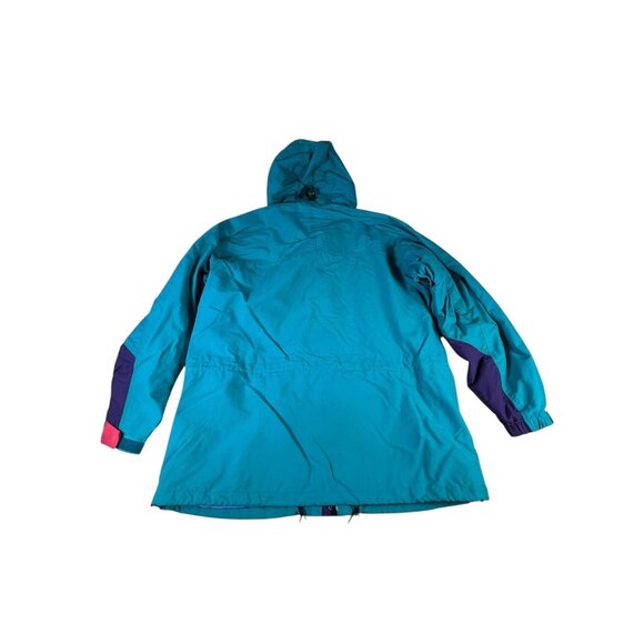 VTG Patagonia Long Jacket Full Zip Turquoise Adult Sz Large Hood Zip Pockets - Picture 4 of 15